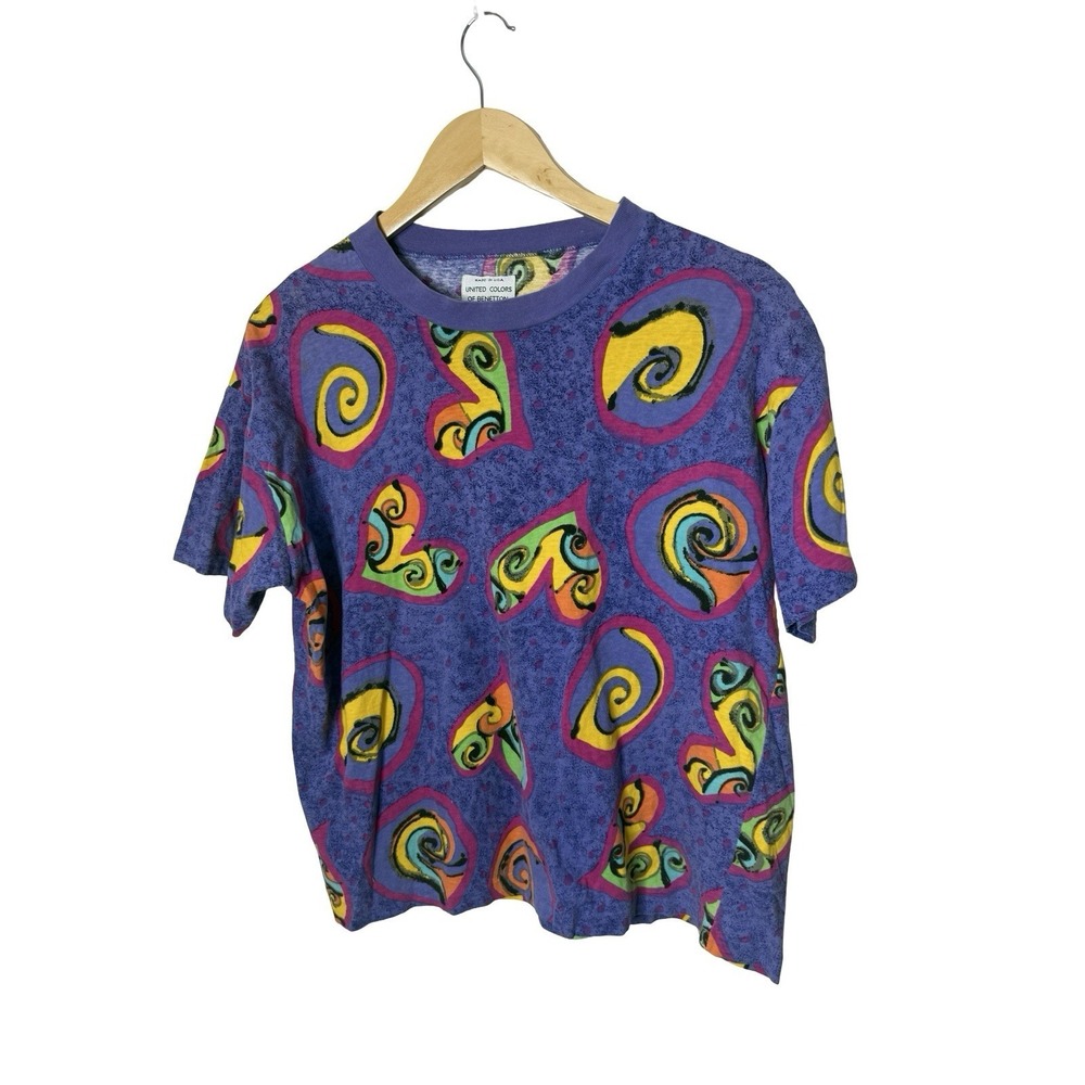 Vintage Benetton Graphic Print Short Sleeve T-Shirt XL USA purple